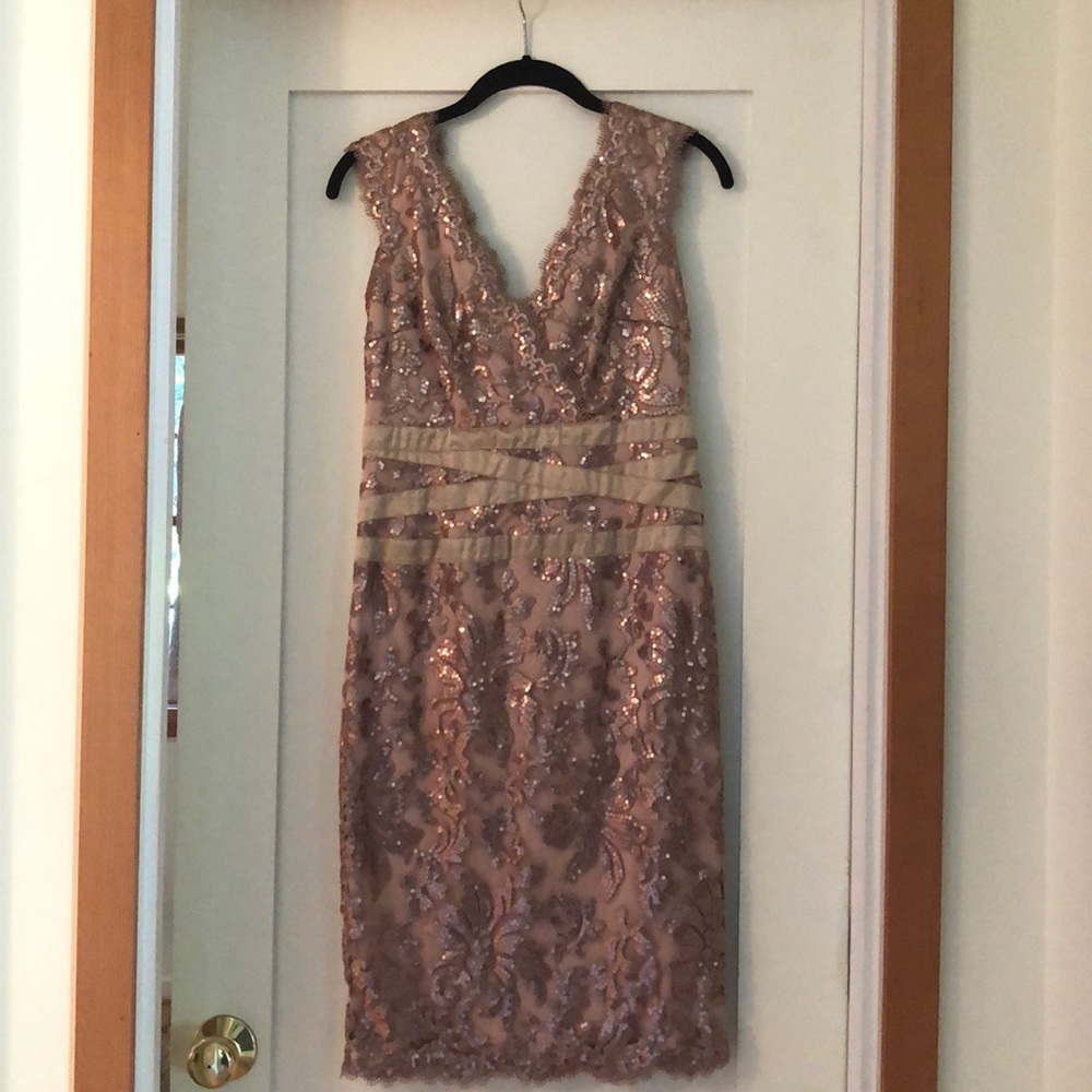 Tadashi Shoji champagne cocktail dress